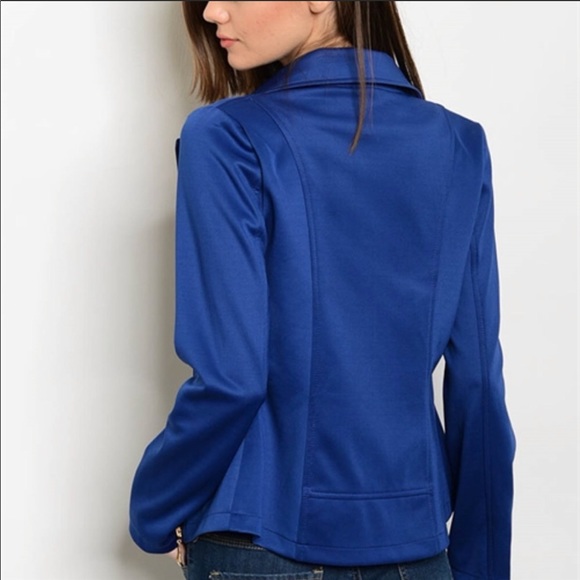 Navy Moto Jacket With Button Detail - Picture 5 of 8